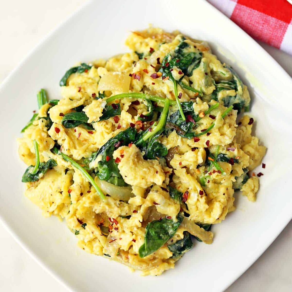 egg scramble with spinach and turkey