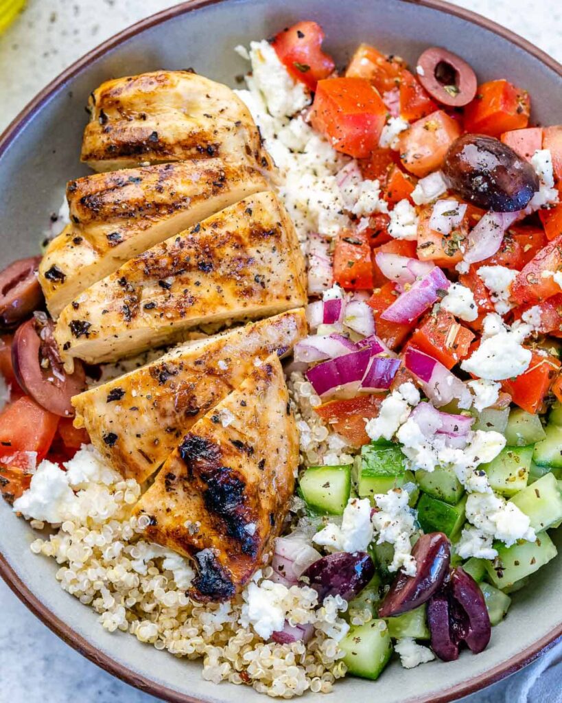 high protein greek chicken bowls